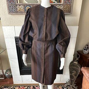 Harve Bernard Edwardian Pinstriped 100% WOOL button Blouse Skirt Set VTG pockets